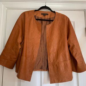 Lafayette 148 leather 3/4 length sleeve open front genuine leather jacket